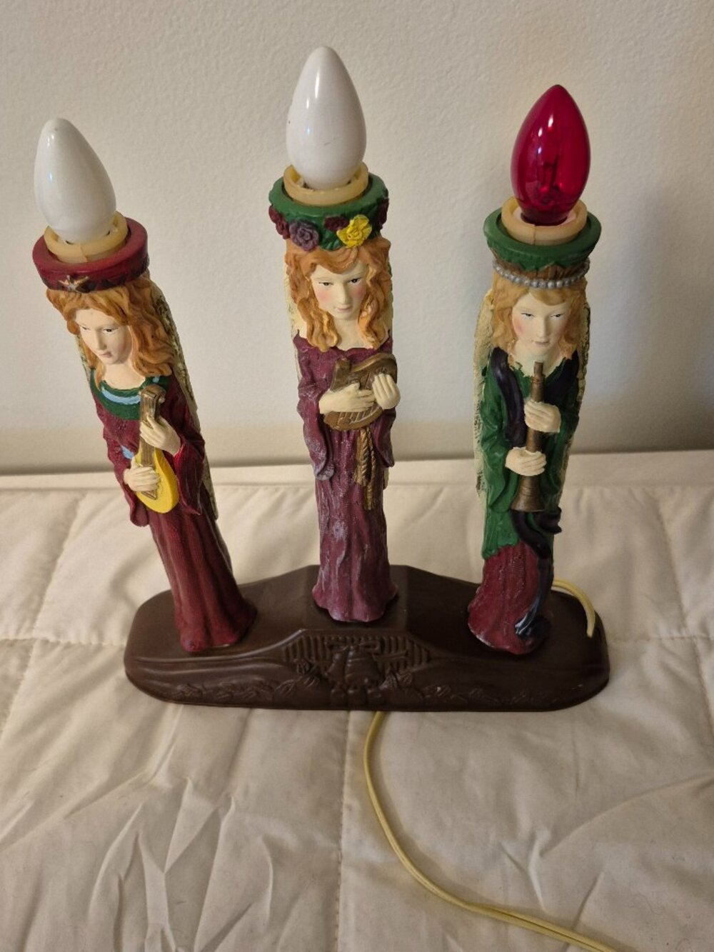 Christmas Light Candolier Window Candle 3 Angel Kitsch Vtg Decor Eluceo Tested